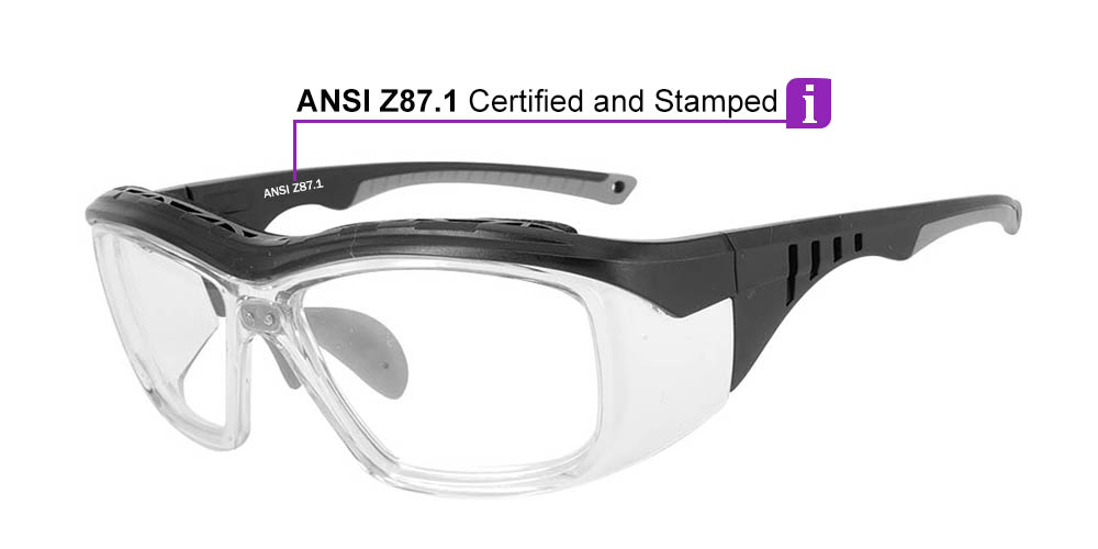 Albany Prescription Safety Glasses Black Grey - ANSI Z87.1 Certified