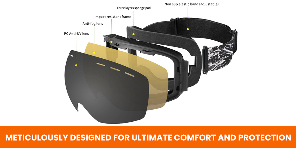 Kimberly Prescription Ski and Snowboard Goggles Gold - Dual Layer Anti Fog Lenses - Impact Resistance and UV Blocking Snow Glasses